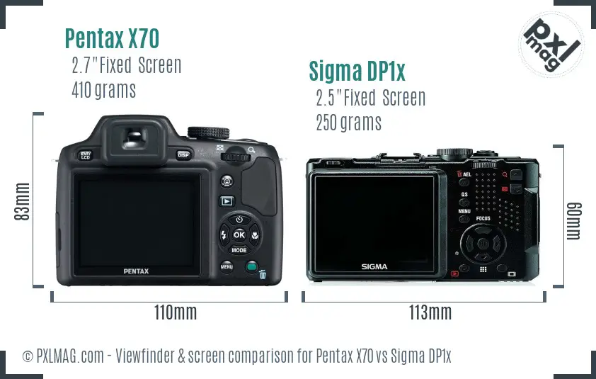 Pentax X70 vs Sigma DP1x Screen and Viewfinder comparison