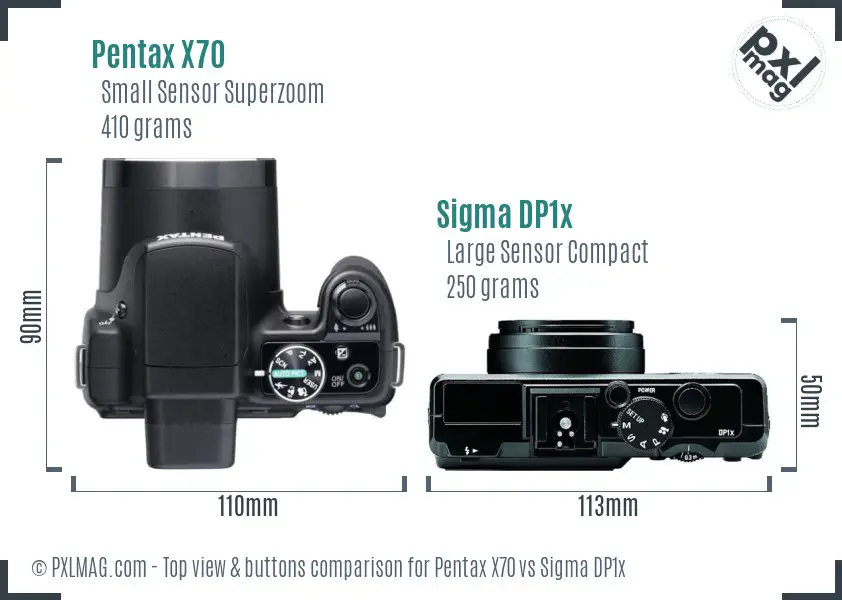 Pentax X70 vs Sigma DP1x top view buttons comparison