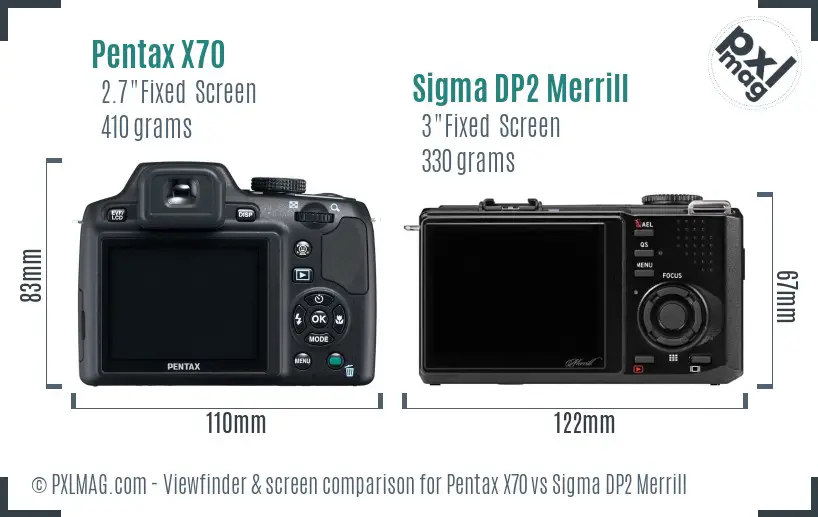 Pentax X70 vs Sigma DP2 Merrill Screen and Viewfinder comparison