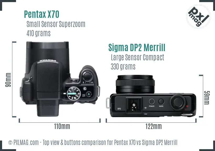 Pentax X70 vs Sigma DP2 Merrill top view buttons comparison