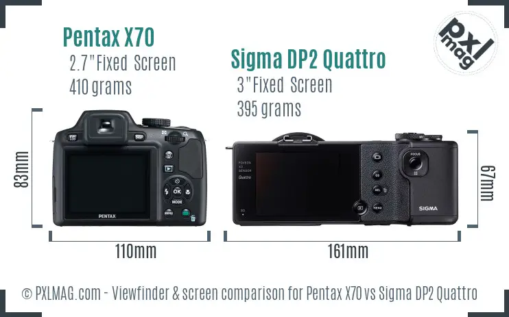 Pentax X70 vs Sigma DP2 Quattro Screen and Viewfinder comparison