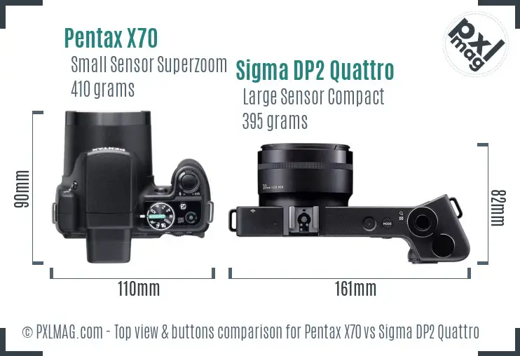 Pentax X70 vs Sigma DP2 Quattro top view buttons comparison
