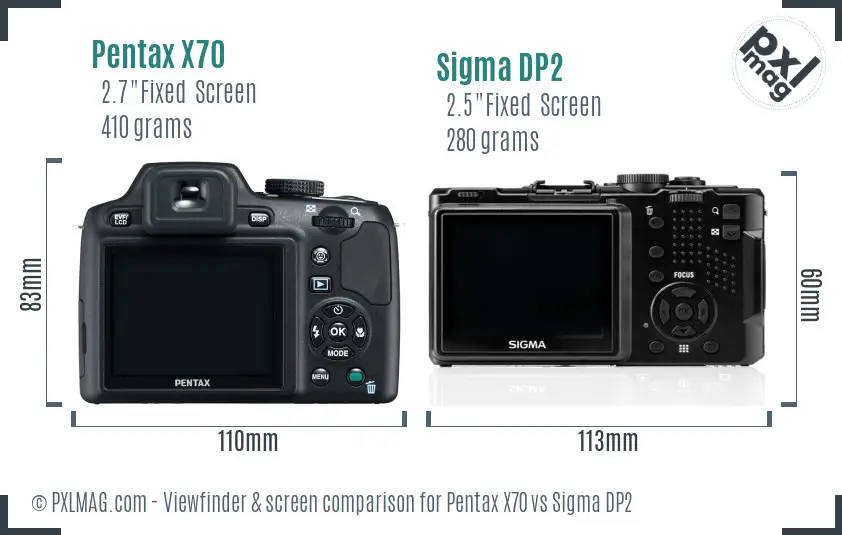 Pentax X70 vs Sigma DP2 Screen and Viewfinder comparison