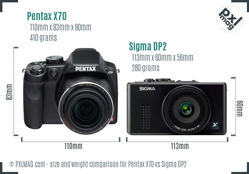 Pentax X70 vs Sigma DP2 size comparison