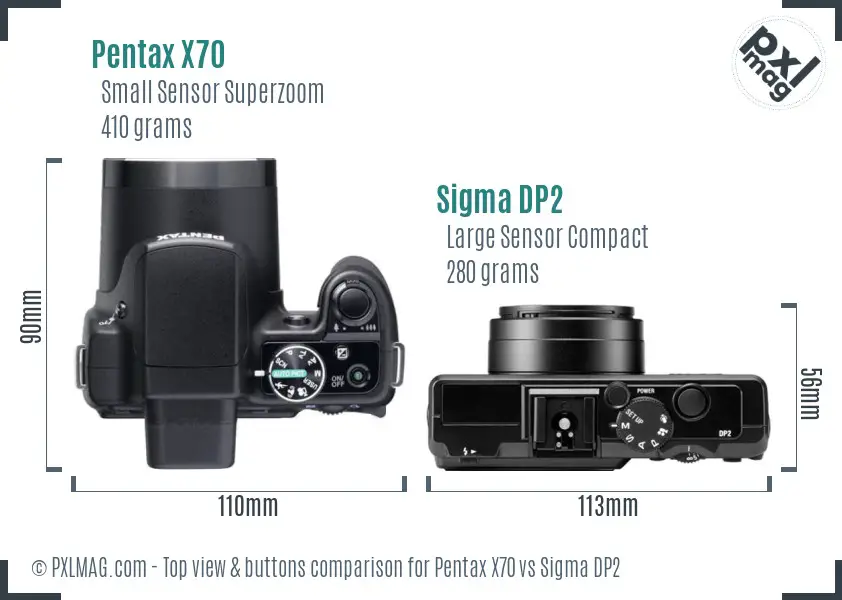 Pentax X70 vs Sigma DP2 top view buttons comparison