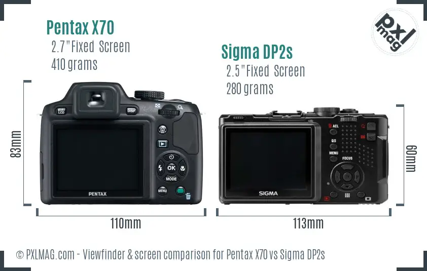 Pentax X70 vs Sigma DP2s Screen and Viewfinder comparison