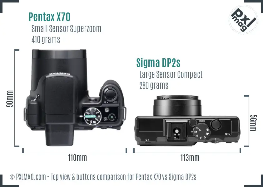 Pentax X70 vs Sigma DP2s top view buttons comparison