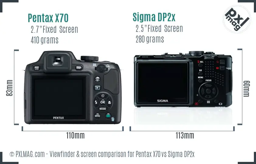 Pentax X70 vs Sigma DP2x Screen and Viewfinder comparison