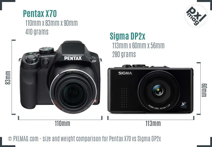Pentax X70 vs Sigma DP2x size comparison