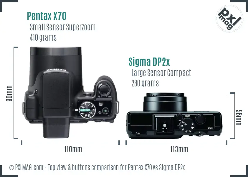 Pentax X70 vs Sigma DP2x top view buttons comparison