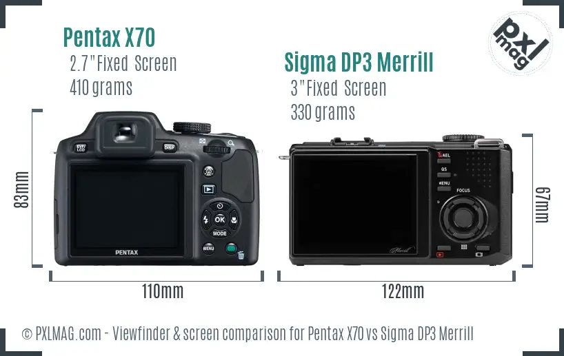 Pentax X70 vs Sigma DP3 Merrill Screen and Viewfinder comparison