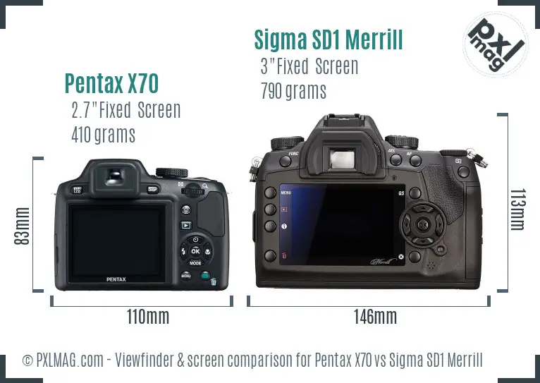 Pentax X70 vs Sigma SD1 Merrill Screen and Viewfinder comparison