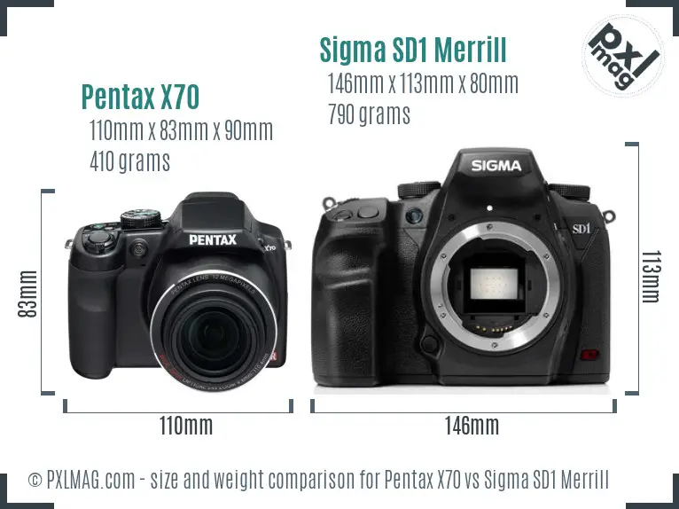 Pentax X70 vs Sigma SD1 Merrill size comparison