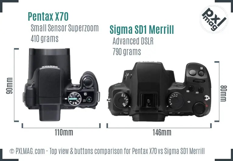 Pentax X70 vs Sigma SD1 Merrill top view buttons comparison