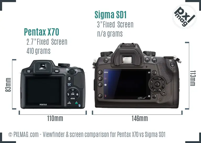 Pentax X70 vs Sigma SD1 Screen and Viewfinder comparison