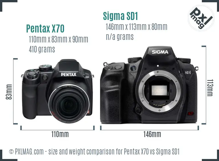 Pentax X70 vs Sigma SD1 size comparison