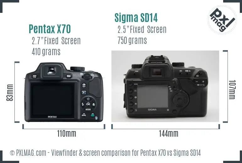 Pentax X70 vs Sigma SD14 Screen and Viewfinder comparison