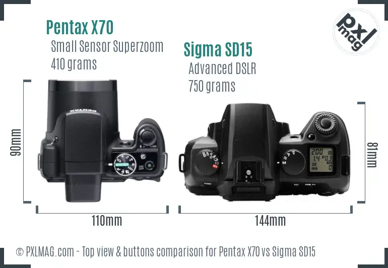 Pentax X70 vs Sigma SD15 top view buttons comparison