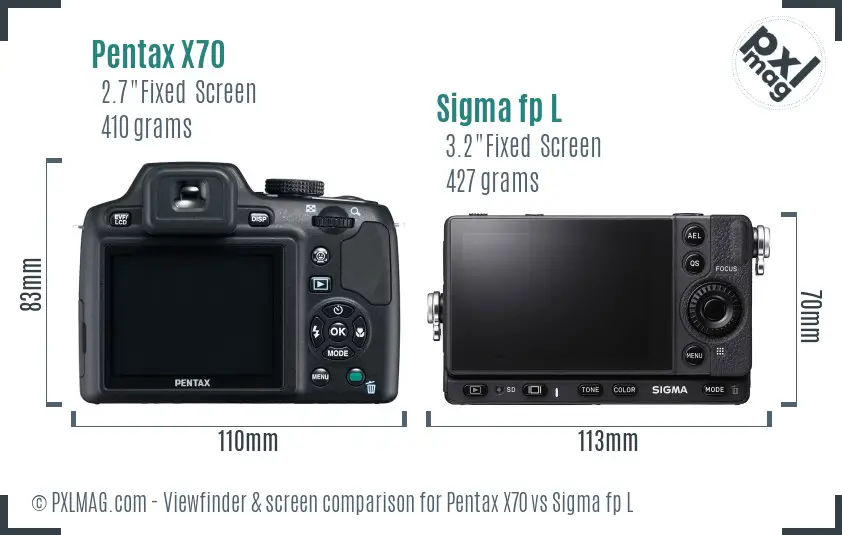 Pentax X70 vs Sigma fp L Screen and Viewfinder comparison