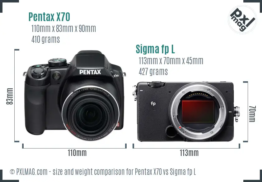 Pentax X70 vs Sigma fp L size comparison