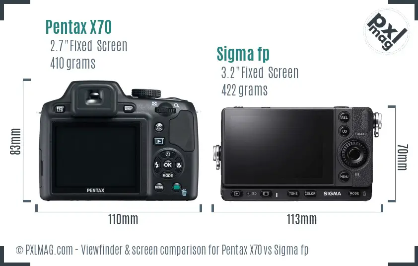 Pentax X70 vs Sigma fp Screen and Viewfinder comparison