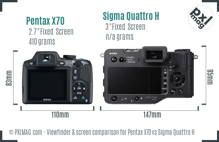 Pentax X70 vs Sigma Quattro H Screen and Viewfinder comparison