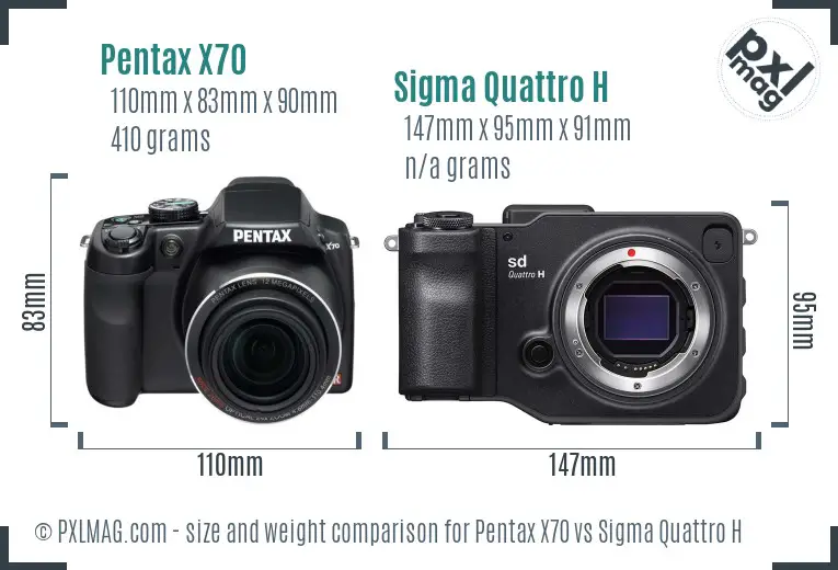 Pentax X70 vs Sigma Quattro H size comparison