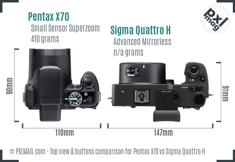 Pentax X70 vs Sigma Quattro H top view buttons comparison