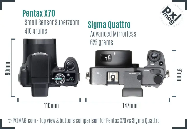Pentax X70 vs Sigma Quattro top view buttons comparison