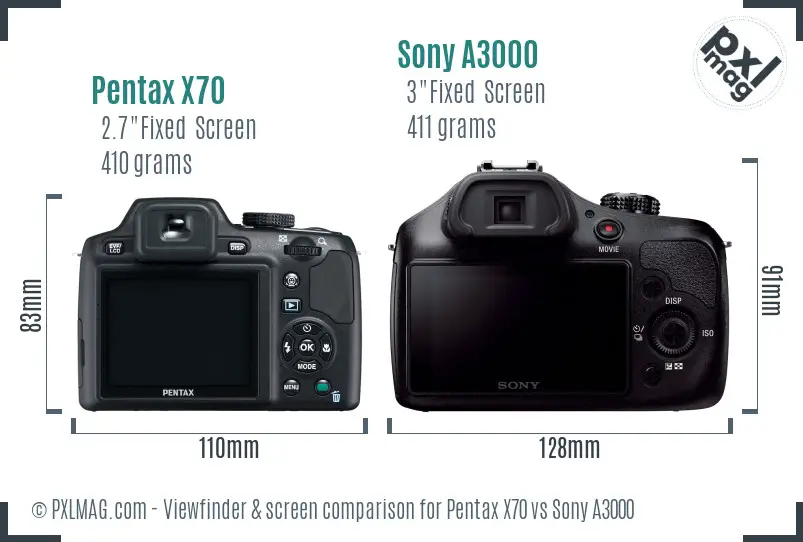 Pentax X70 vs Sony A3000 Screen and Viewfinder comparison