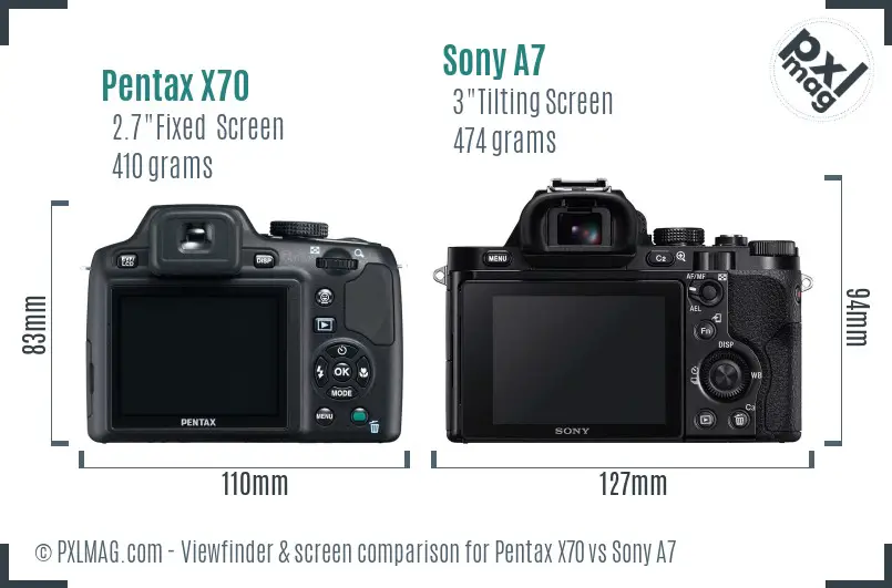 Pentax X70 vs Sony A7 Screen and Viewfinder comparison