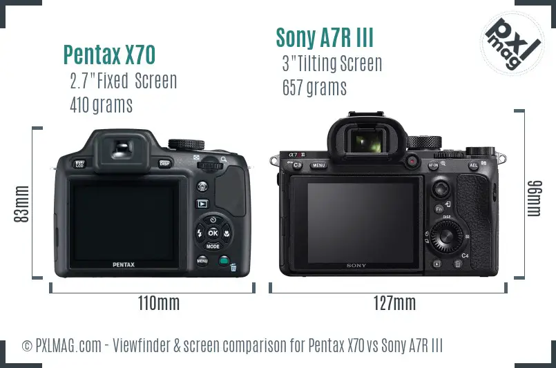 Pentax X70 vs Sony A7R III Screen and Viewfinder comparison