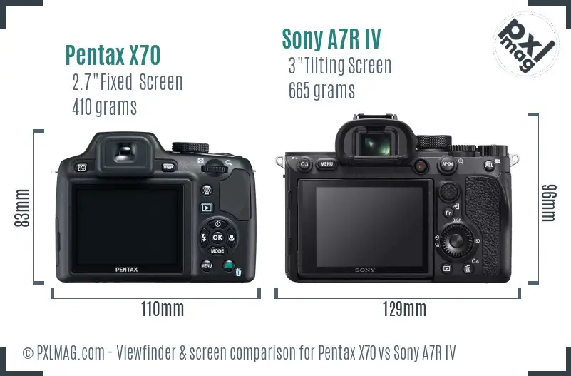 Pentax X70 vs Sony A7R IV Screen and Viewfinder comparison