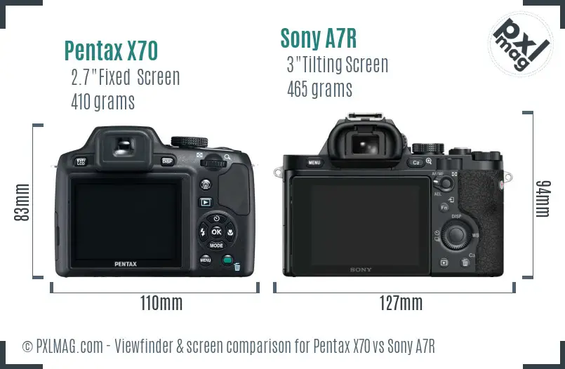 Pentax X70 vs Sony A7R Screen and Viewfinder comparison