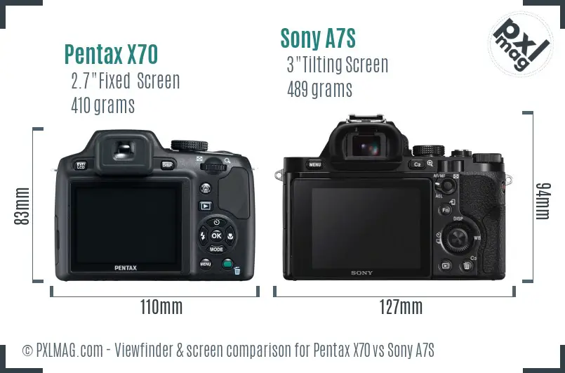 Pentax X70 vs Sony A7S Screen and Viewfinder comparison