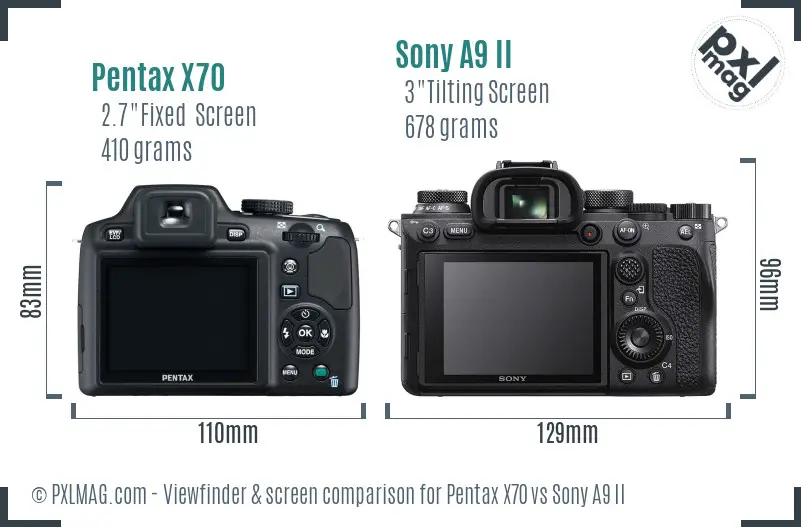 Pentax X70 vs Sony A9 II Screen and Viewfinder comparison