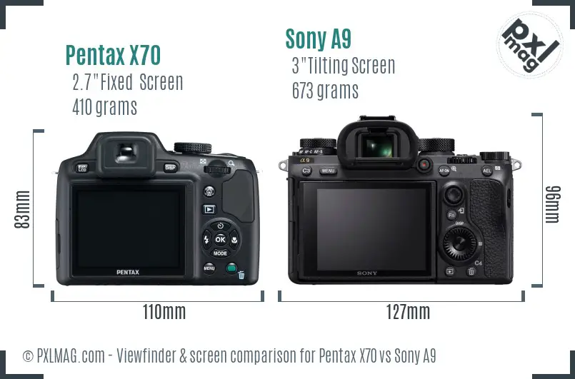 Pentax X70 vs Sony A9 Screen and Viewfinder comparison