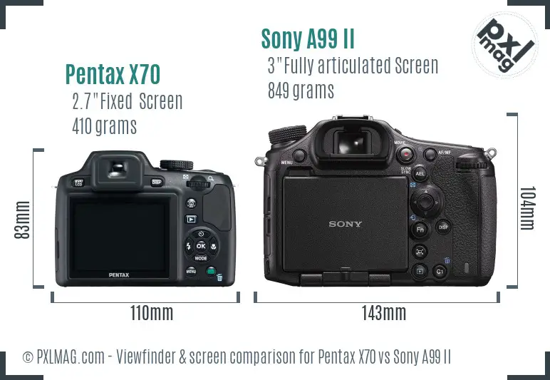 Pentax X70 vs Sony A99 II Screen and Viewfinder comparison