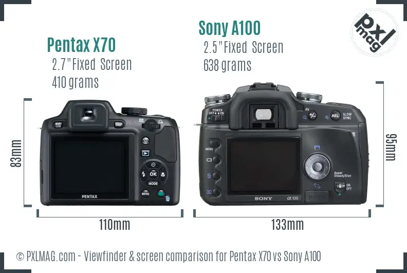 Pentax X70 vs Sony A100 Screen and Viewfinder comparison
