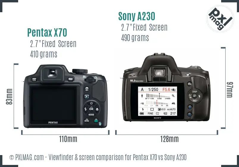 Pentax X70 vs Sony A230 Screen and Viewfinder comparison