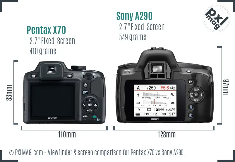 Pentax X70 vs Sony A290 Screen and Viewfinder comparison