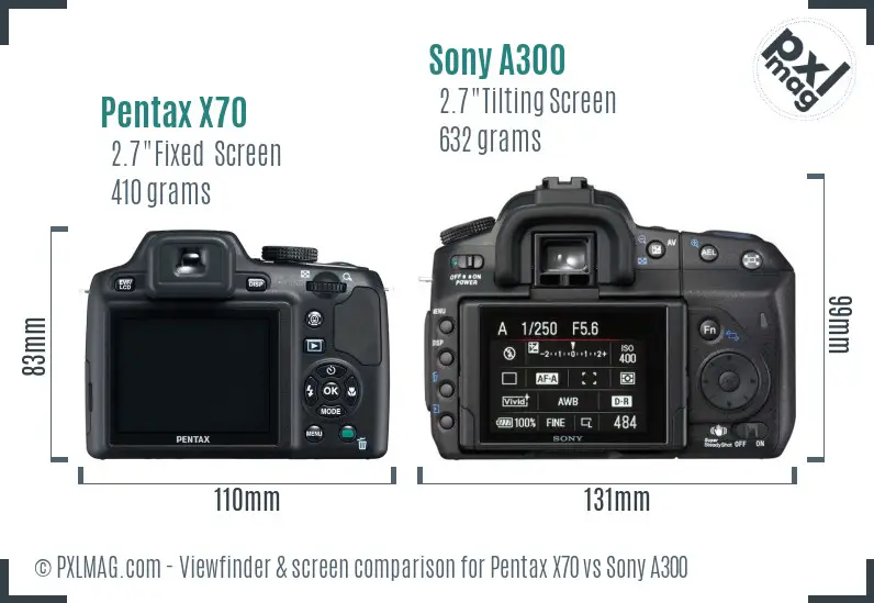 Pentax X70 vs Sony A300 Screen and Viewfinder comparison