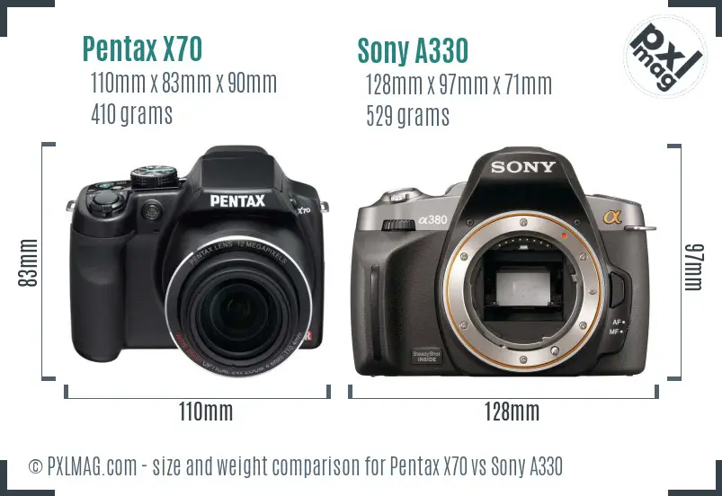 Pentax X70 vs Sony A330 size comparison