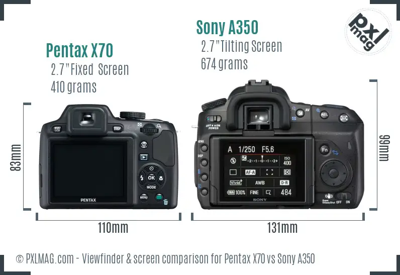 Pentax X70 vs Sony A350 Screen and Viewfinder comparison