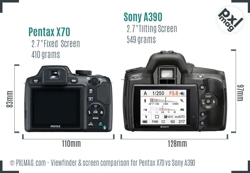 Pentax X70 vs Sony A390 Screen and Viewfinder comparison
