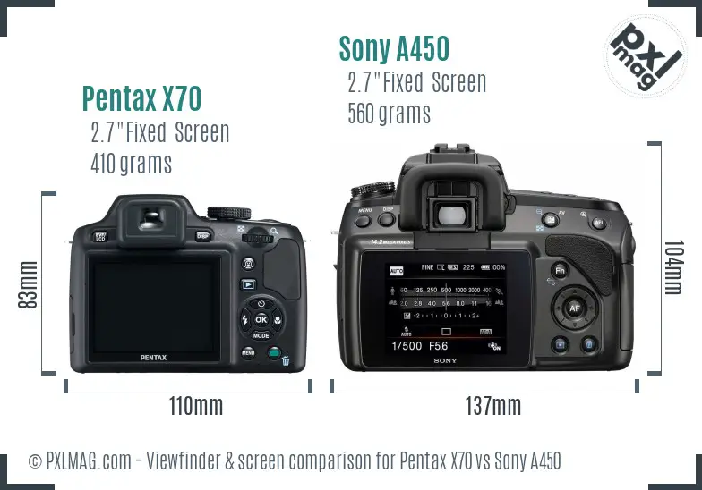 Pentax X70 vs Sony A450 Screen and Viewfinder comparison