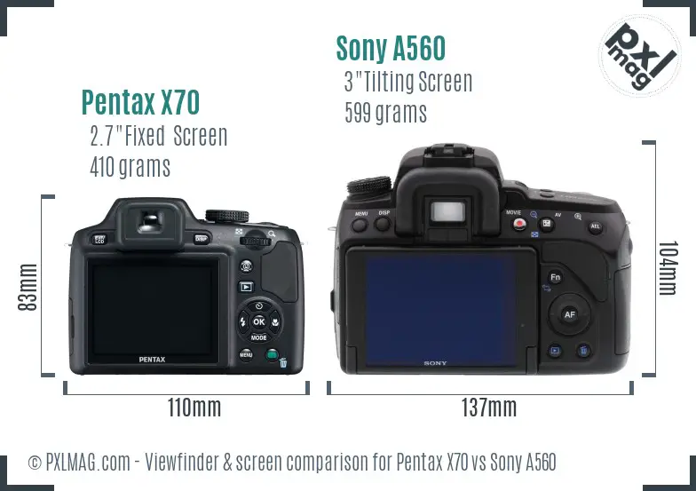 Pentax X70 vs Sony A560 Screen and Viewfinder comparison