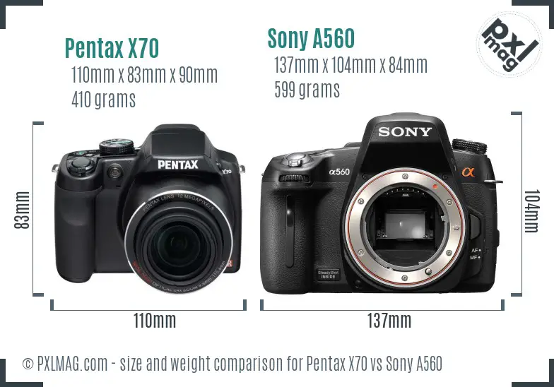 Pentax X70 vs Sony A560 size comparison