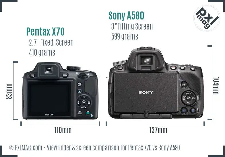 Pentax X70 vs Sony A580 Screen and Viewfinder comparison