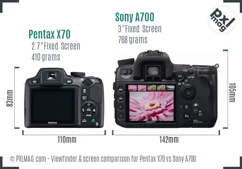 Pentax X70 vs Sony A700 Screen and Viewfinder comparison